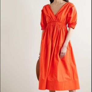 Self-Portrait Tangerine Tie Back Cotton-Poplin Midi Dress US 4